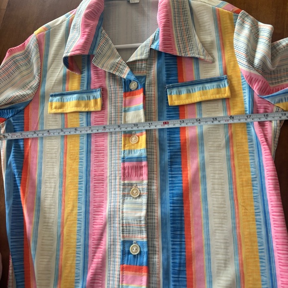 Vintage 1970s Rainbow Cover Up Lounge Shirt Dress Large - Picture 4 of 7